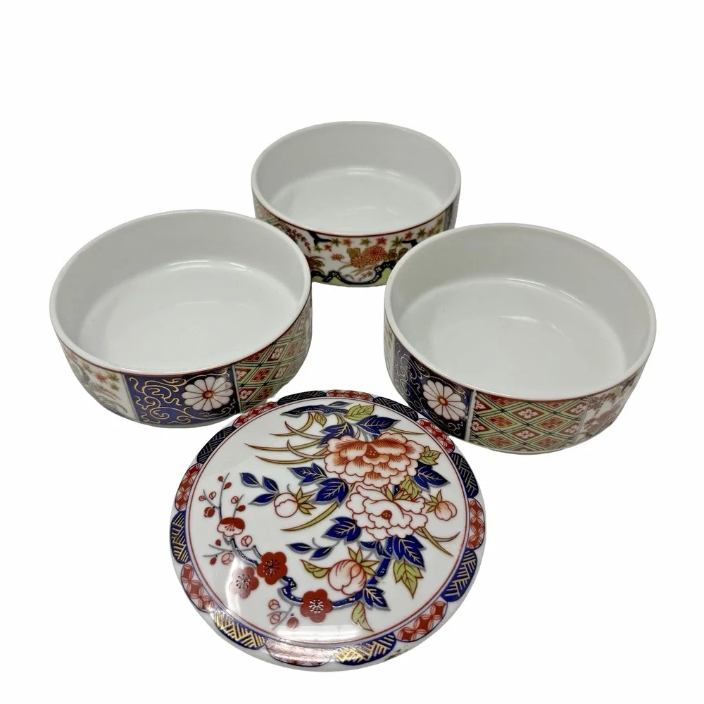 Vintage Pristine Imari Empress Japanese Porcelain 3 Dishes with 1 Lid Pls Read